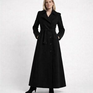 Vintage Burberry Cashmere Blend Maxi Trench Coat, Black,12